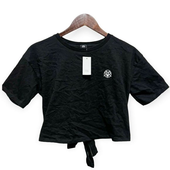 River Island Women's Size 4 / Small Short Sleeve Round Neck Tie Open Back Black - Picture 3 of 11